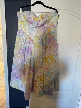 Anthropologie Strapless Floral Midi Dress in Pastel Lavender, Yellow, Mint